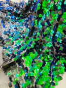 Circle Paillette Sequins - Iridescent Green - Large Round Paillette Sequins Design Fabric By Yard