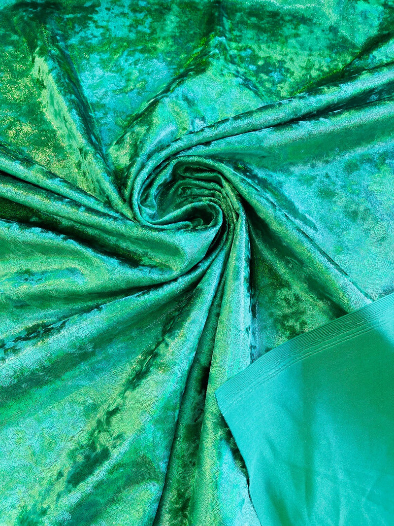 Foggy Foil Velvet Fabric - Green Iridescent - Oil Slick 58/60" Stretch Foil Velvet Fabric By Yard