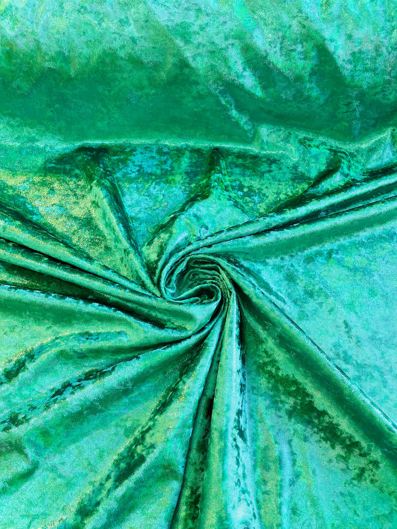 Foggy Foil Velvet Fabric - Green Iridescent - Oil Slick 58/60" Stretch Foil Velvet Fabric By Yard