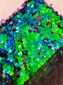 Circle Paillette Sequins - Iridescent Green - Large Round Paillette Sequins Design Fabric By Yard