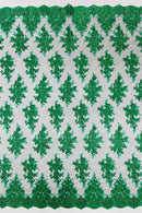 Metallic Floral Lace Fabric - Green on Black Mesh  - Beautiful Floral Sequins on Lace Fabric By Yard
