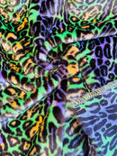 60" Multi-Color Leopard Print Fur Fabric - Green / Orange - Faux Fabric Shaggy Fur Fabric By Yard