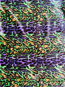 60" Multi-Color Leopard Print Fur Fabric - Green / Orange - Faux Fabric Shaggy Fur Fabric By Yard