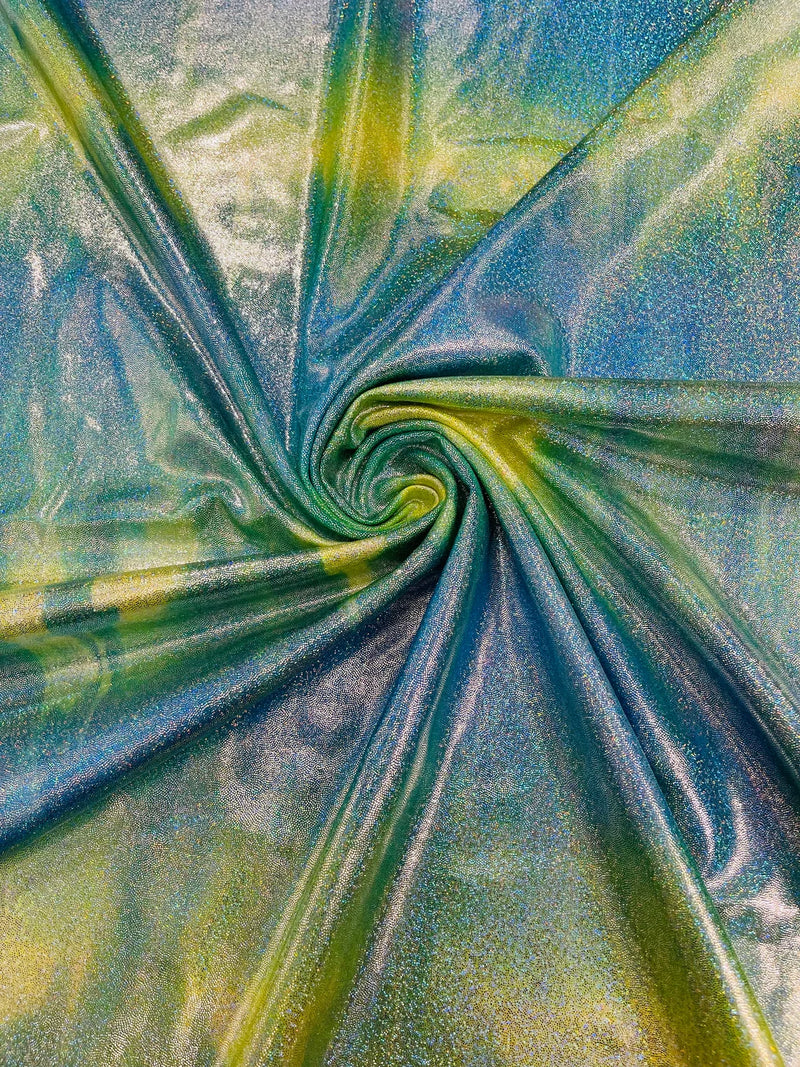 Mystique Spandex Foil Fabric - Tie Dye Green  - Nylon/Spandex Iridescent Foil Fabric 4 Way Stretch 58/60" By Yard