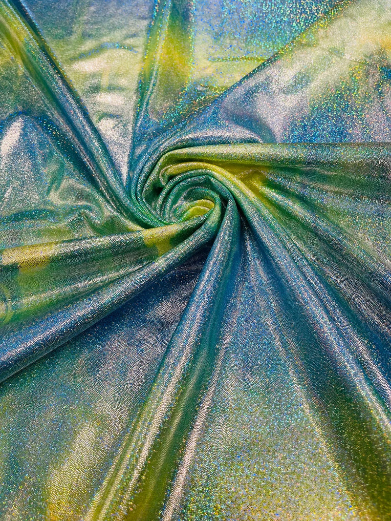 Mystique Spandex Foil Fabric - Tie Dye Green  - Nylon/Spandex Iridescent Foil Fabric 4 Way Stretch 58/60" By Yard