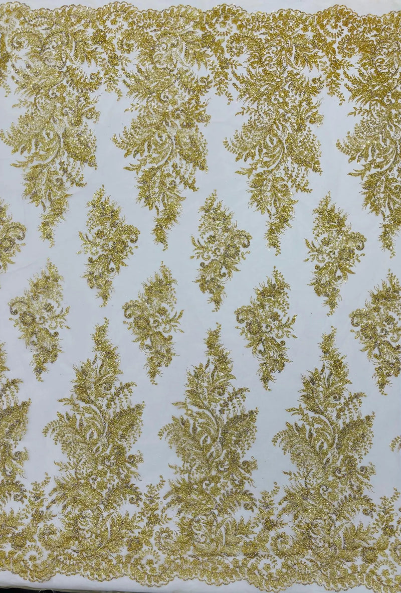 Gold Silver Rhinestones Glitter Fabric on a Mesh by the Yard | Quinceanera Design Glitter Rhinestones on Mesh Fabric Prom Dress