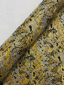 Gold Silver Glitter Snake Design Shattered Glass Nylon Spandex Fabric By Yard, Snake Flocking Hologram, Glitter Snake Nylon Spandex