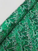 Green Silver Glitter Snake Design Shattered Glass Nylon Spandex Fabric By Yard, Snake Flocking Hologram, Glitter Snake Nylon Spandex