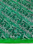 Green Silver Glitter Snake Design Shattered Glass Nylon Spandex Fabric By Yard, Snake Flocking Hologram, Glitter Snake Nylon Spandex