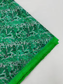 Green Silver Glitter Snake Design Shattered Glass Nylon Spandex Fabric By Yard, Snake Flocking Hologram, Glitter Snake Nylon Spandex