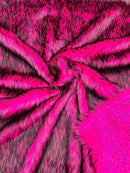 Husky Long Pile Fur Fabric - Hot Pink / Black - Faux Husky Fur Fabric 2 Tone Shaggy Fur By Yard