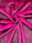 Husky Long Pile Fur Fabric - Hot Pink / Black - Faux Husky Fur Fabric 2 Tone Shaggy Fur By Yard