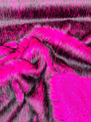 Husky Long Pile Fur Fabric - Hot Pink / Black - Faux Husky Fur Fabric 2 Tone Shaggy Fur By Yard