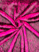 Husky Long Pile Fur Fabric - Hot Pink / Black - Faux Husky Fur Fabric 2 Tone Shaggy Fur By Yard