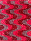 Wavy Line Design Velvet Sequins - Hot Pink/ Mint/Rose - Velvet Sequins Fabric 2 Way Stretch 58"- 60" By Yard
