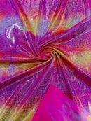 Mystique Spandex Foil Fabric - Tie Dye Hot Pink / Orange  - Nylon/Spandex Iridescent Foil Fabric 4 Way Stretch 58/60" By Yard