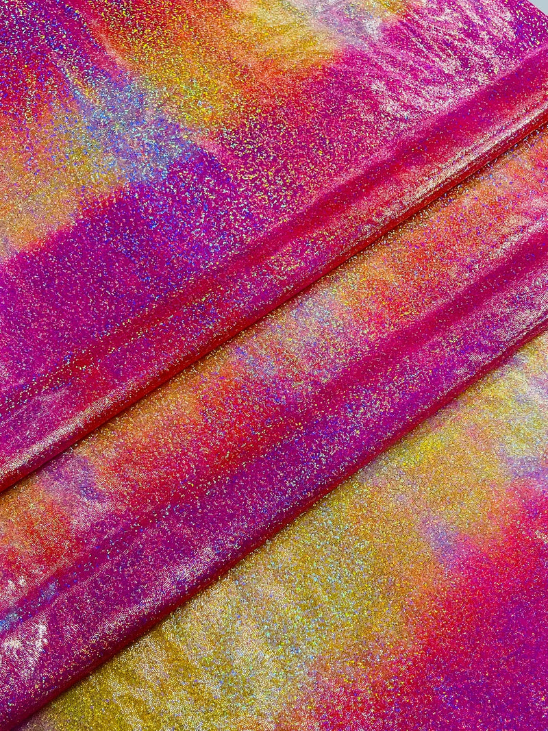 Mystique Spandex Foil Fabric - Tie Dye Hot Pink / Orange  - Nylon/Spandex Iridescent Foil Fabric 4 Way Stretch 58/60" By Yard