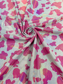 Spandex Cow Print Design - Hot Pink Iridescent - Poly Spandex Fabric 4 Way Stretch - 60” Sold By Yard