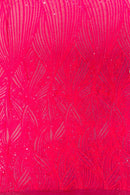 Curvy Design Sequins Fabric - Hot Pink - 4 Way Stretch Curvy Sequins Design Mesh Fabric by Yard