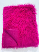 60" Solid Shaggy Faux Fur - Hot Pink - Long Pile Luxury Shaggy Soft Faux Fur Fabric By Yard
