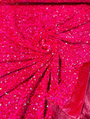 58/60" Velvet Sequins Stretch Fabric - Hot Pink - Velvet Sequins 2 Way Stretch Sold By Yard