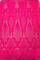 Triangle Pattern Sequins - Hot Pink Iridescent - 4 Way Stretch Fabric Sequins Geometric Design  By Yard