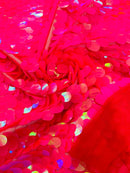Oval Jumbo Paillette Sequins - Hot Pink - Big Oval Paillette Sequins Design Fabric By Yard