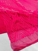 Triangle Pattern Sequins - Hot Pink Iridescent - 4 Way Stretch Fabric Sequins Geometric Design  By Yard
