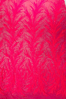 Leaf Stretch Sequins Fabric - Hot Pink - 4 Way Stretch Sequins on Lace Mesh Fabric by Yard