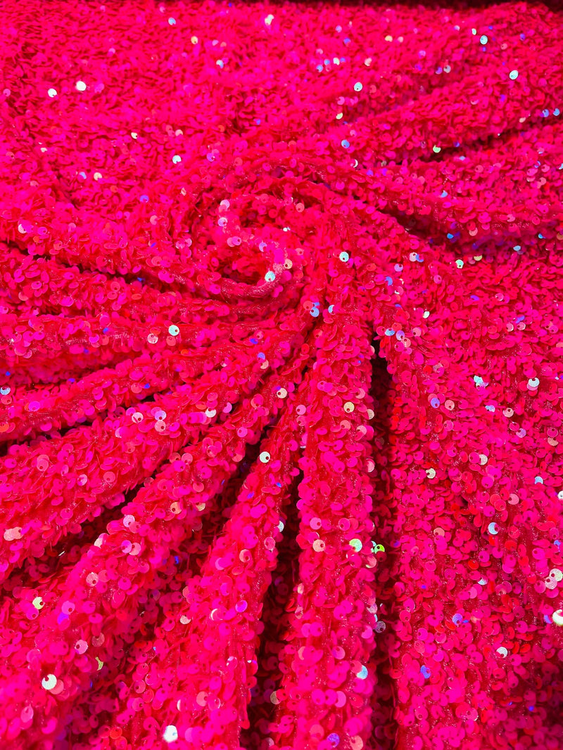 58/60" Velvet Sequins Stretch Fabric - Hot Pink - Velvet Sequins 2 Way Stretch Sold By Yard