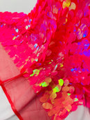 Oval Jumbo Paillette Sequins - Hot Pink - Big Oval Paillette Sequins Design Fabric By Yard