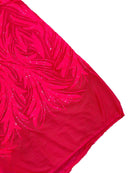 Leaf Stretch Sequins Fabric - Hot Pink - 4 Way Stretch Sequins on Lace Mesh Fabric by Yard