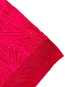 Curvy Design Sequins Fabric - Hot Pink - 4 Way Stretch Curvy Sequins Design Mesh Fabric by Yard