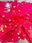 Oval Jumbo Paillette Sequins - Hot Pink - Big Oval Paillette Sequins Design Fabric By Yard