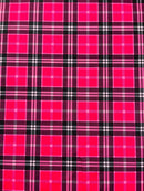 58-60" Plaid Print Milliskin Fabric - Hot Pink - Spandex 4 Way Stretch Plaid Fabric Sold by Yard
