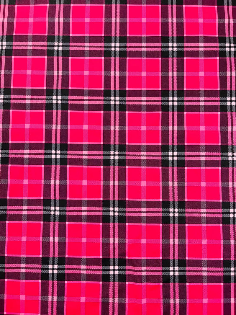 58-60" Plaid Print Milliskin Fabric - Hot Pink - Spandex 4 Way Stretch Plaid Fabric Sold by Yard