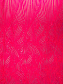 Curvy Design Sequins Fabric - Hot Pink - 4 Way Stretch Curvy Sequins Design Mesh Fabric by Yard