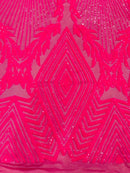 Triangle Pattern Sequins - Hot Pink Iridescent - 4 Way Stretch Fabric Sequins Geometric Design  By Yard