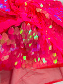 Oval Jumbo Paillette Sequins - Hot Pink - Big Oval Paillette Sequins Design Fabric By Yard