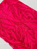 Leaf Stretch Sequins Fabric - Hot Pink - 4 Way Stretch Sequins on Lace Mesh Fabric by Yard