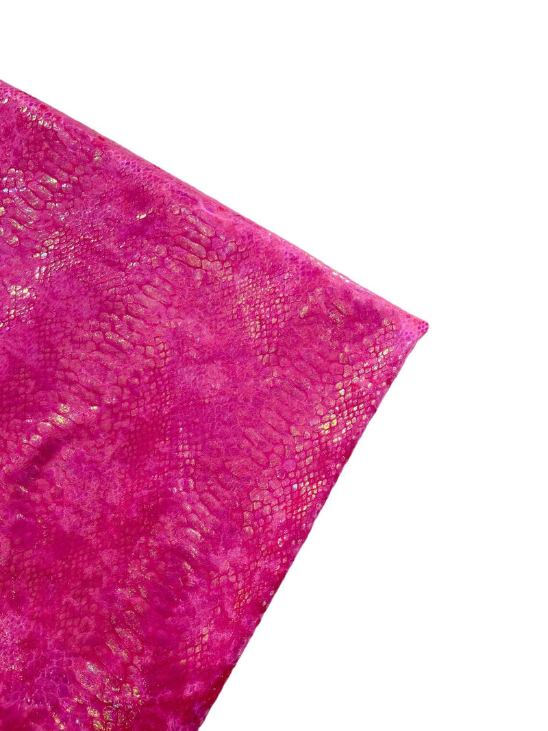 Anaconda Foil Velvet - Hot Pink Illusion - Shiny Foil Velvet Anaconda Snake Print Fabric Sold By The Yard