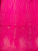 Angel Wings Sequins Fabric - Hot Pink Iridescent - 4 Way Stretch Feather Wings Sequins Design By Yard