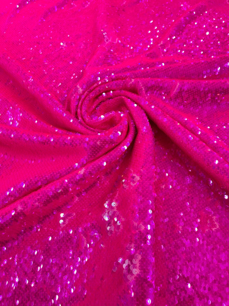 Hot Pink Iridescent Flip Up Sequins Reversible, 2-Way Stretch 58/60” Sequins Fabric by yard