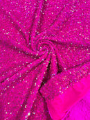 58/60" Velvet Sequins Stretch Fabric - Hot Pink Iridescent