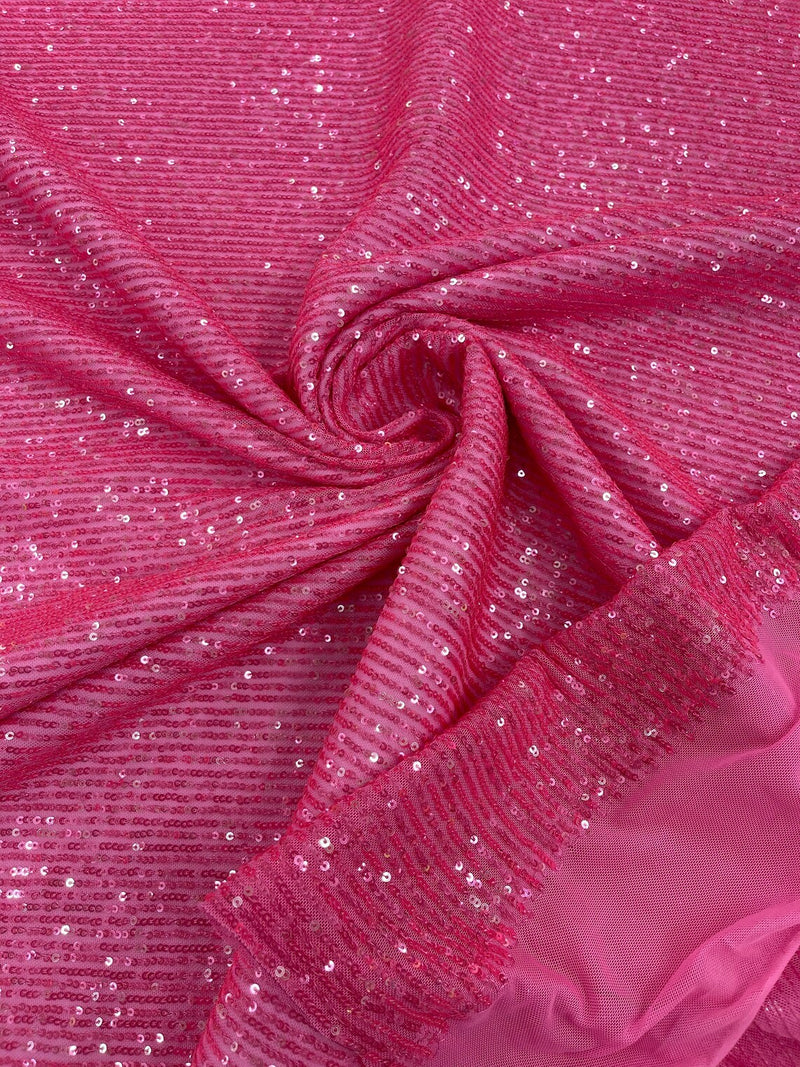 Mille Stripe Spandex Sequins - Hot Pink *NEW* - 4 Way Stretch Lace Spandex Mesh Sold By Yard