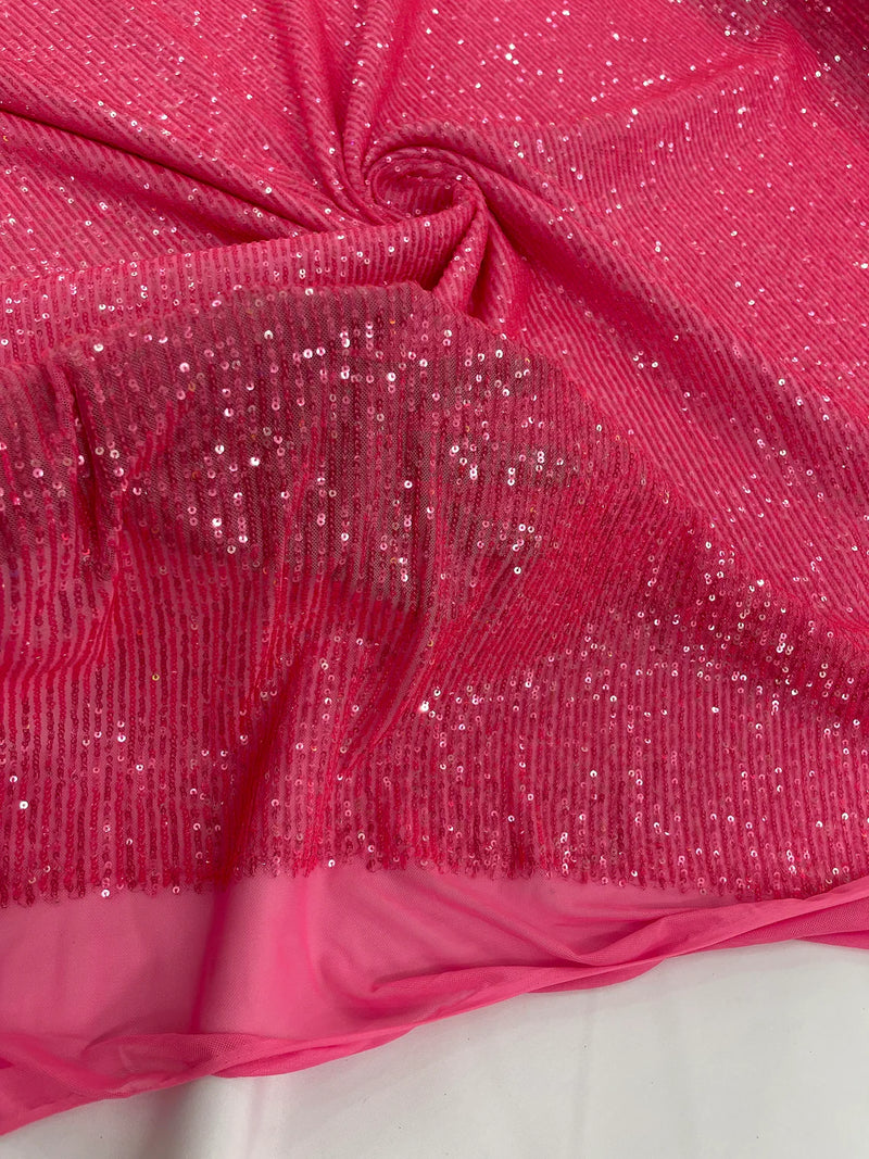 Mille Stripe Spandex Sequins - Hot Pink *NEW* - 4 Way Stretch Lace Spandex Mesh Sold By Yard