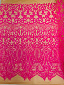 Iridescent Sequin Fabric - Hot Pink on Nude - 4 Way Stretch Royalty Lace Sequin By Yard