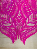 Iridescent Sequin Fabric - Hot Pink on Nude - 4 Way Stretch Royalty Lace Sequin By Yard