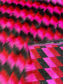 60" Zig Zag Faux Fur - Hot Pink / Black / Red -  Three Tone Print Soft Faux Fur Fabric By Yard