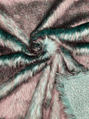 Husky Long Pile Fur Fabric - Hunter Green / Black - Faux Husky Fur Fabric 2 Tone Shaggy Fur By Yard